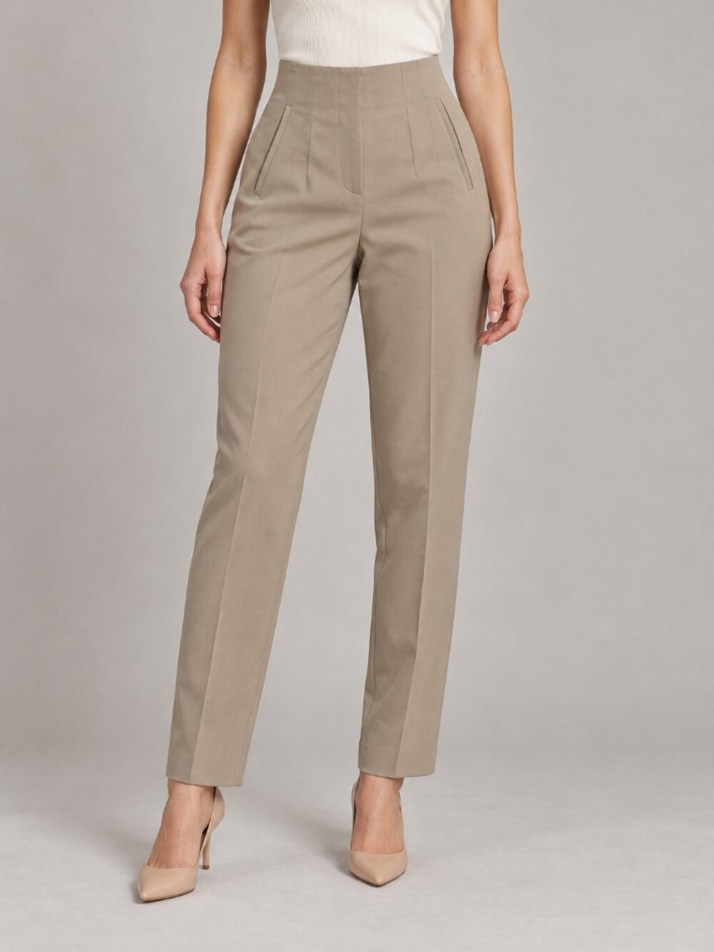 Zara Beige High Waisted Tailored Stretch Trousers Size Small